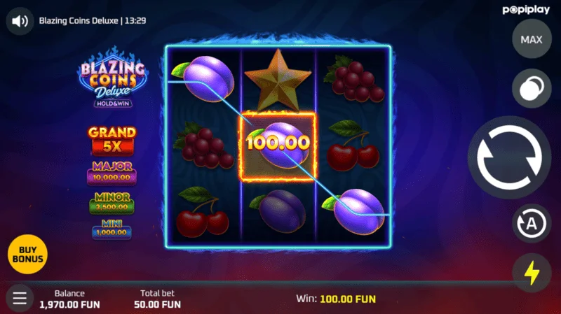 Blazing Coins Deluxe základní hra výhra