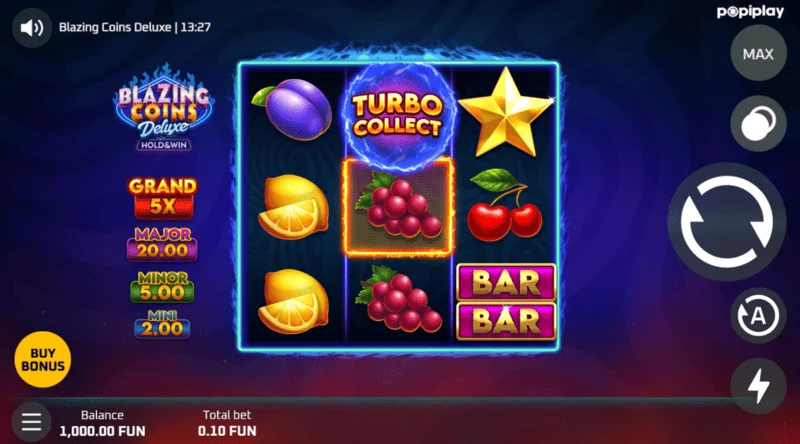 Blazing Coins Deluxe herní obrazovka